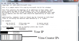 Это откроет новый файл, в случае, если ваша система была взломана, некоторые IP-адреса будут показаны в нижней части экрана